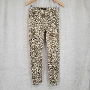 7FAM 7 For All Mankind Leopard Cheetah Skinny Jeans Gold Zippered Ankles